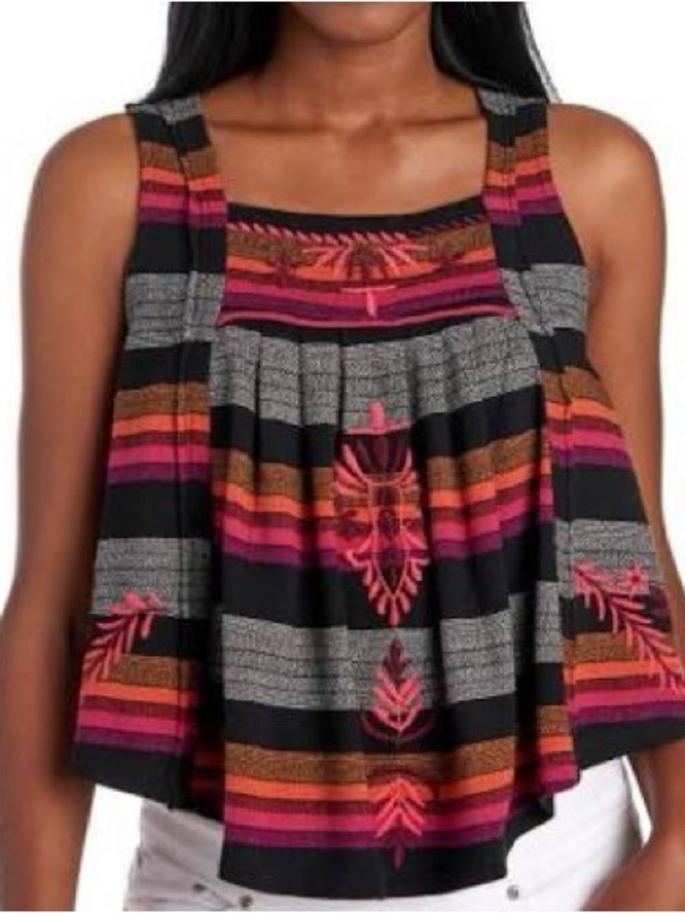 Free People Embroidered Colorful Top